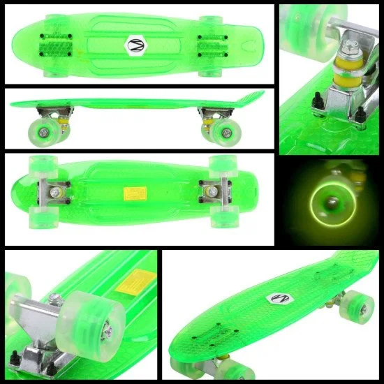 Penny Board Maronad Retro Transparent W/ Light Up Wheels, Verde Penny Board Maronad Retro Transparent W/ Light Up Wheels, Verde