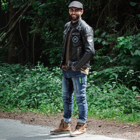 Geaca moto din piele pentru barbati W-TEC Losial, Negru Geaca moto din piele pentru barbati W-TEC Losial, Negru