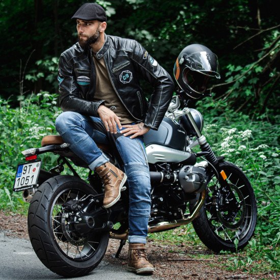 Geaca moto din piele pentru barbati W-TEC Losial, Negru Geaca moto din piele pentru barbati W-TEC Losial, Negru