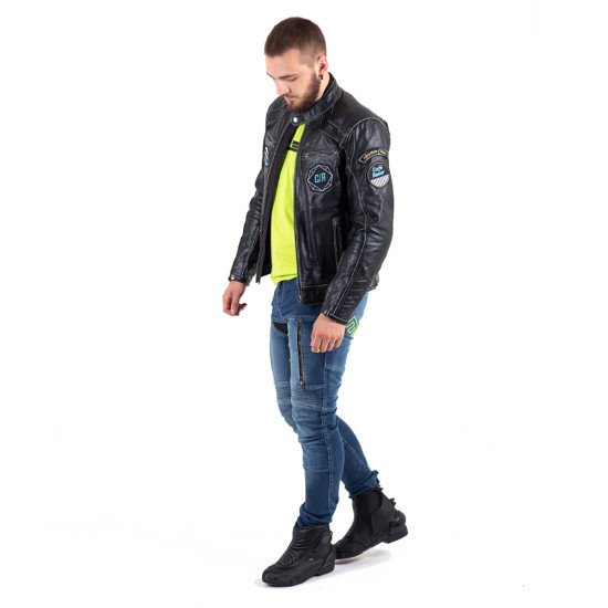 Geaca moto din piele pentru barbati W-TEC Losial, Negru Geaca moto din piele pentru barbati W-TEC Losial, Negru
