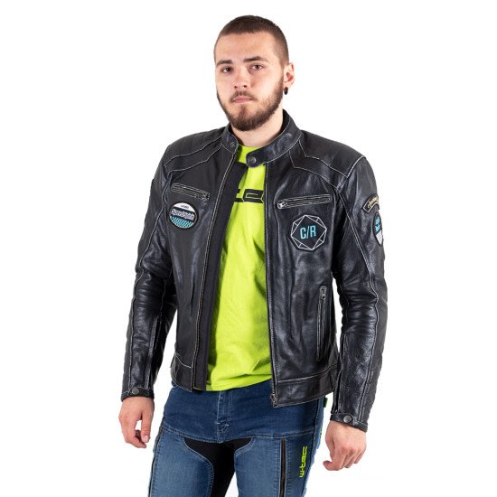 Geaca moto din piele pentru barbati W-TEC Losial, Negru