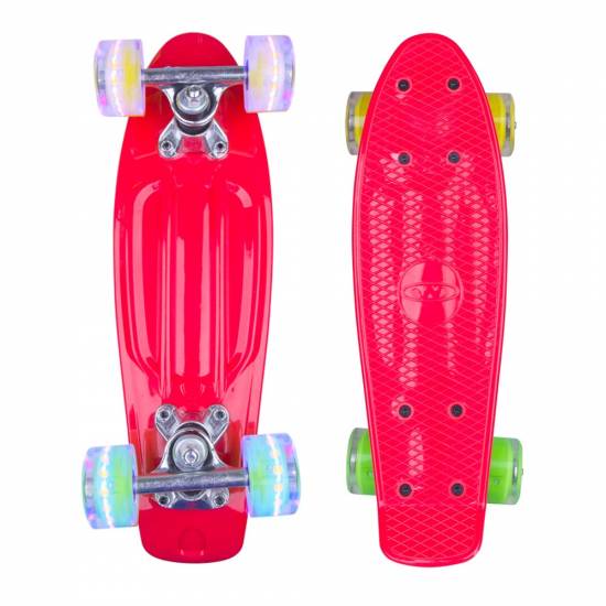 Mini Penny Board cu roti LED WORKER Pico 17 , Rosu