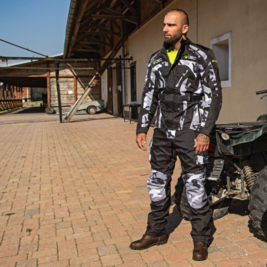 Pantaloni moto pentru barbati W-TEC Kaamuf, Negru/Camuflaj