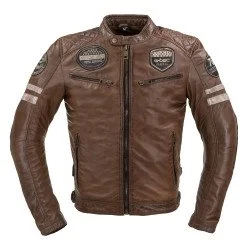 Geaca moto din piele pentru barbati W-TEC Milano - Maro
