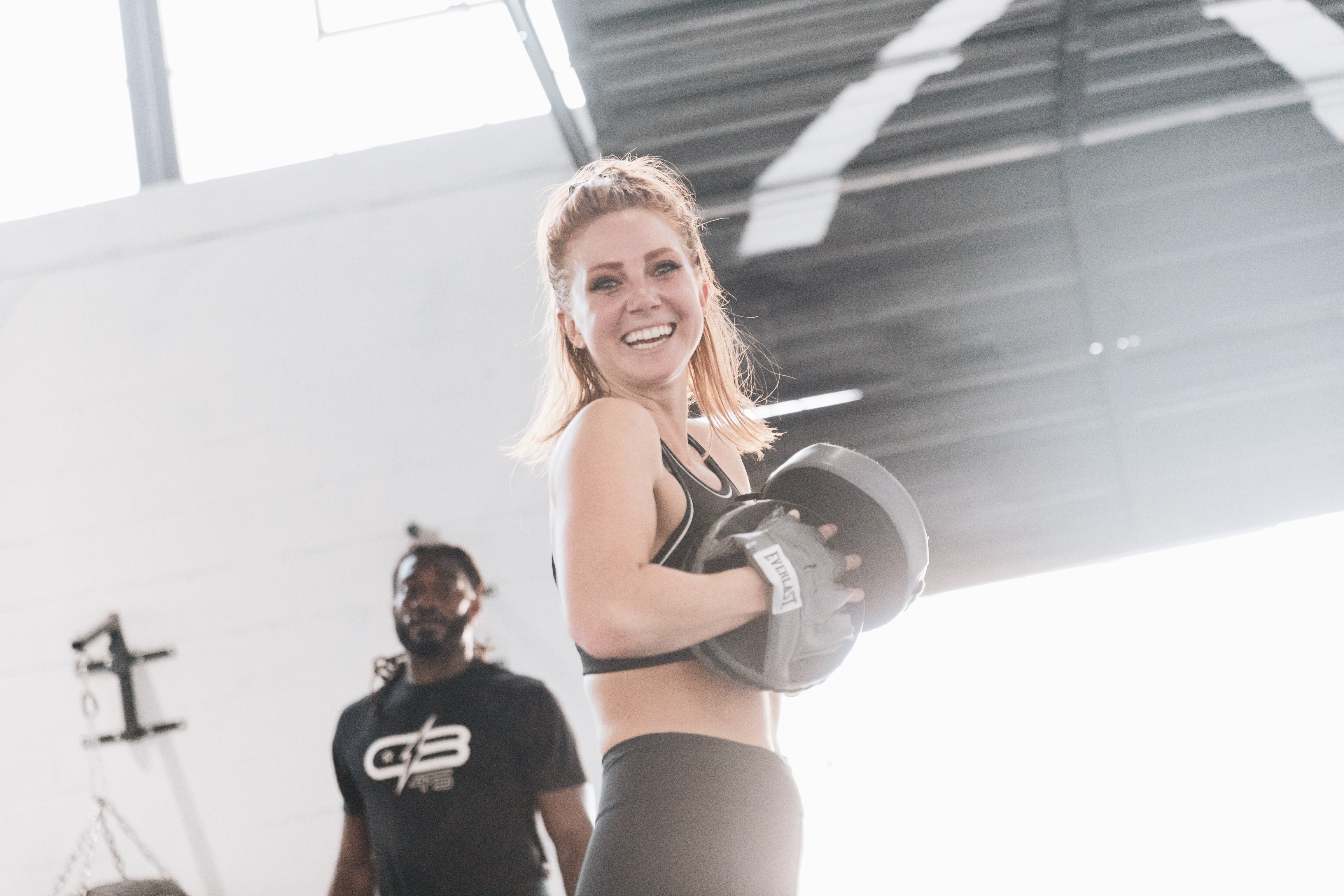 woman smile on boxing trainning